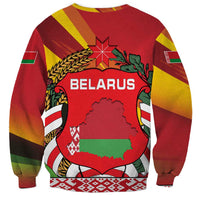 Belarus Red and Yellow National Crest Sweatshirt with Pahonia Knight and Folk Motif Design