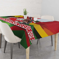 Belarus Red and Yellow National Crest Tablecloth with Pahonia Knight and Folk Motif Design