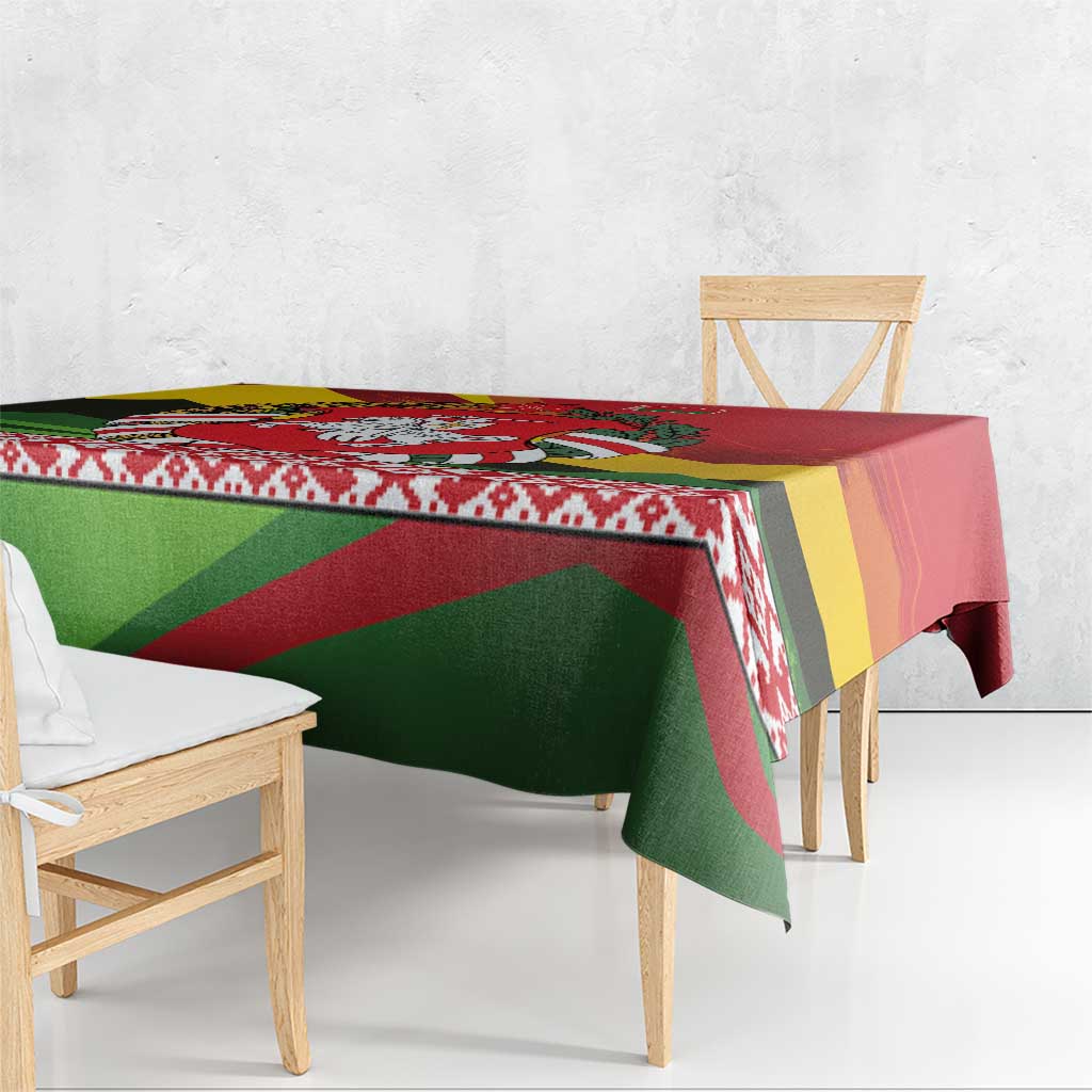 Belarus Red and Yellow National Crest Tablecloth with Pahonia Knight and Folk Motif Design