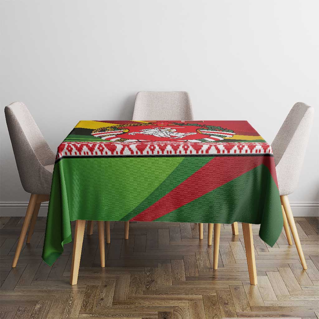 Belarus Red and Yellow National Crest Tablecloth with Pahonia Knight and Folk Motif Design