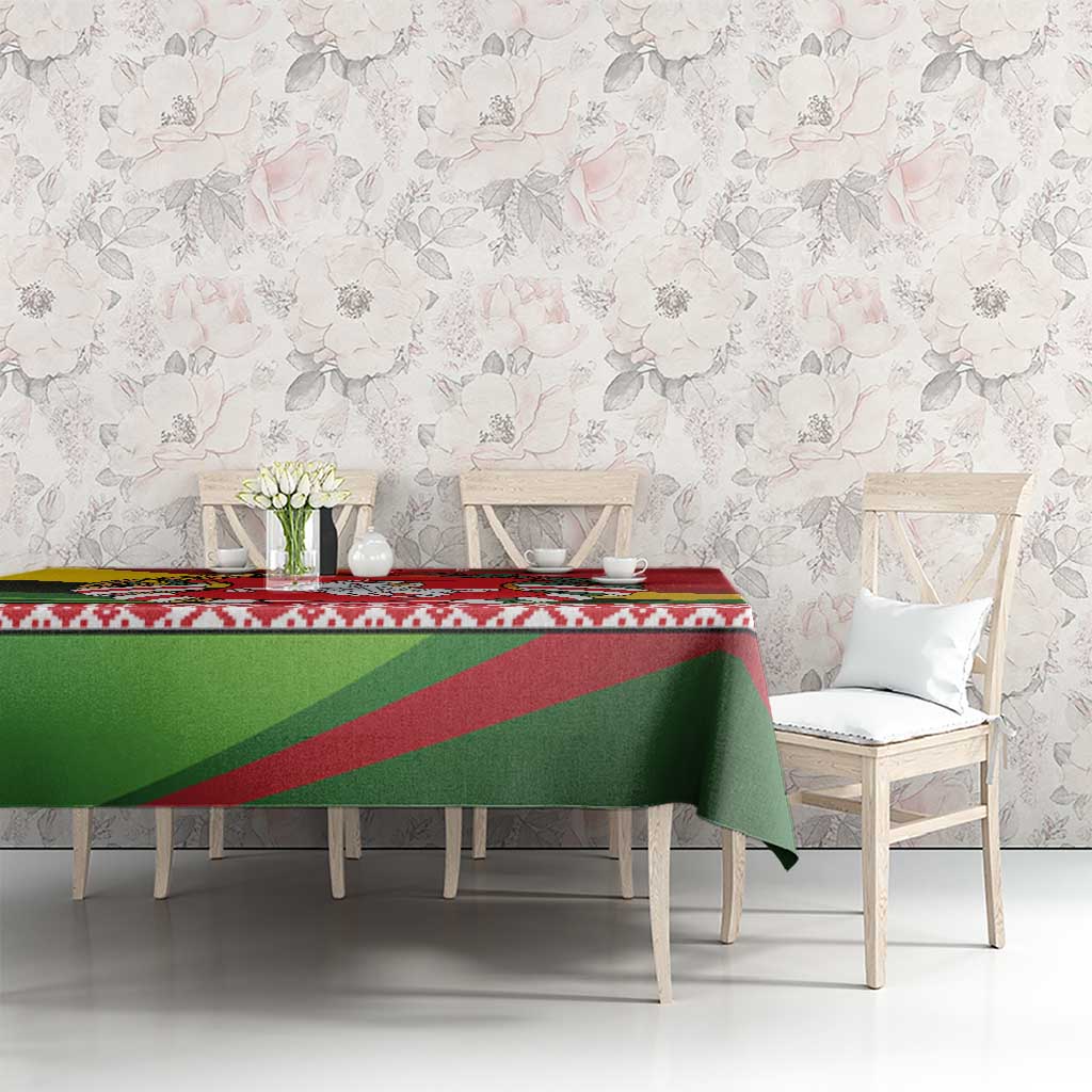 Belarus Red and Yellow National Crest Tablecloth with Pahonia Knight and Folk Motif Design