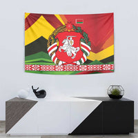Belarus Red and Yellow National Crest Tapestry with Pahonia Knight and Folk Motif Design