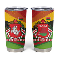 Belarus Red and Yellow National Crest Tumbler Cup with Pahonia Knight and Folk Motif Design