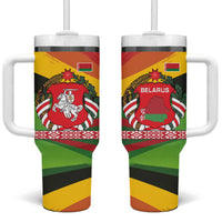 Belarus Red and Yellow National Crest Tumbler With Handle with Pahonia Knight and Folk Motif Design