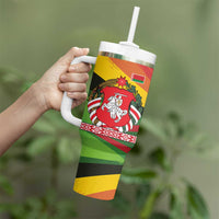 Belarus Red and Yellow National Crest Tumbler With Handle with Pahonia Knight and Folk Motif Design