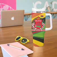 Belarus Red and Yellow National Crest Tumbler With Handle with Pahonia Knight and Folk Motif Design