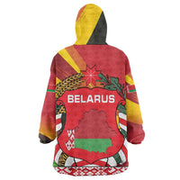 Belarus Red and Yellow National Crest Wearable Blanket Hoodie with Pahonia Knight and Folk Motif Design