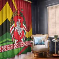 Belarus Red and Yellow National Crest Window Curtain with Pahonia Knight and Folk Motif Design