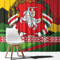 Belarus Red and Yellow National Crest Window Curtain with Pahonia Knight and Folk Motif Design
