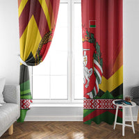Belarus Red and Yellow National Crest Window Curtain with Pahonia Knight and Folk Motif Design