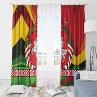 Belarus Red and Yellow National Crest Window Curtain with Pahonia Knight and Folk Motif Design