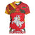 Belarus Red and Yellow National Crest Women V-Neck T-Shirt with Pahonia Knight and Folk Motif Design