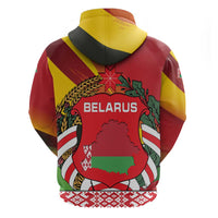 Belarus Red and Yellow National Crest Zip Hoodie with Pahonia Knight and Folk Motif Design