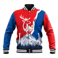 Slovakia – Red Blue Deer and Mountain Design Baseball Jacket with National Symbols
