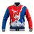 Slovakia – Red Blue Deer and Mountain Design Baseball Jacket with National Symbols