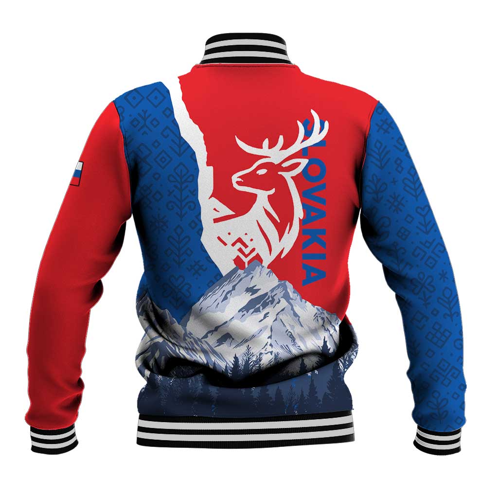 Slovakia – Red Blue Deer and Mountain Design Baseball Jacket with National Symbols