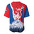 Slovakia – Red Blue Deer and Mountain Design Baseball Jersey with National Symbols