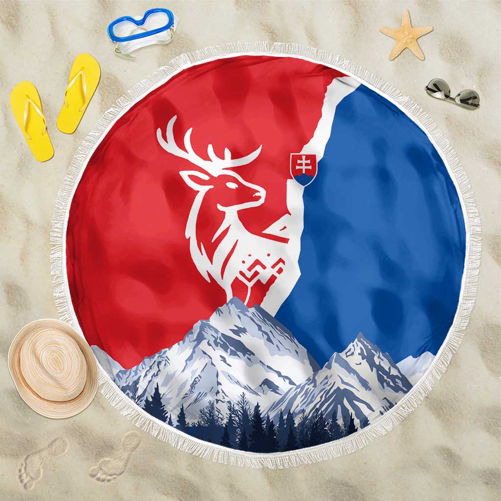 Slovakia – Red Blue Deer and Mountain Design Beach Blanket with National Symbols
