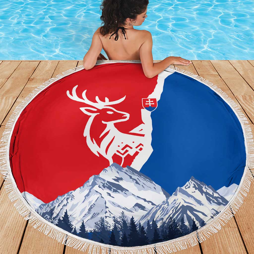 Slovakia – Red Blue Deer and Mountain Design Beach Blanket with National Symbols