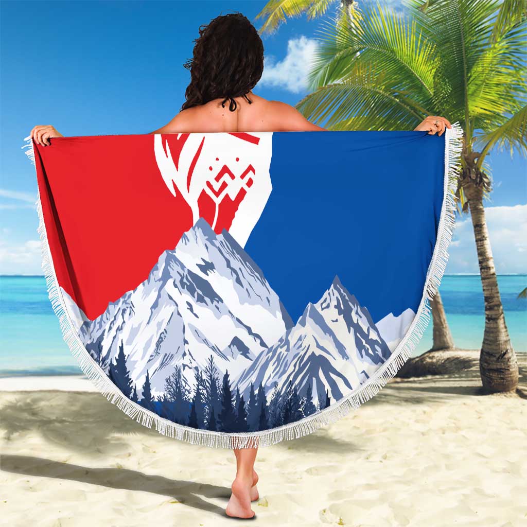 Slovakia – Red Blue Deer and Mountain Design Beach Blanket with National Symbols