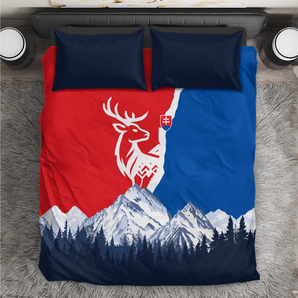 Slovakia – Red Blue Deer and Mountain Design Bedding Set with National Symbols