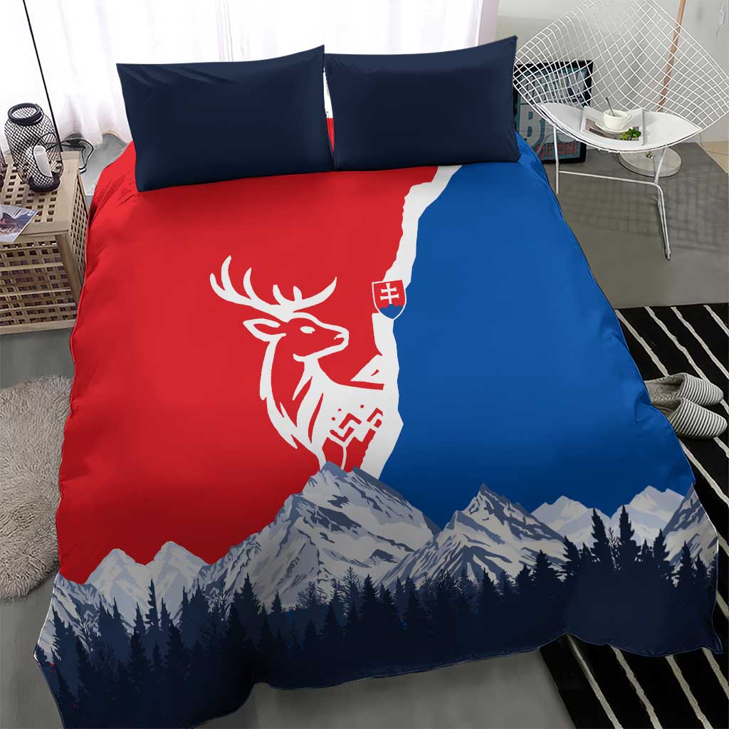 Slovakia – Red Blue Deer and Mountain Design Bedding Set with National Symbols