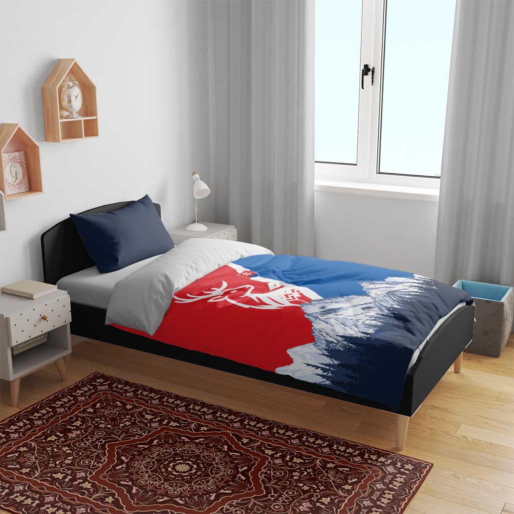 Slovakia – Red Blue Deer and Mountain Design Bedding Set with National Symbols