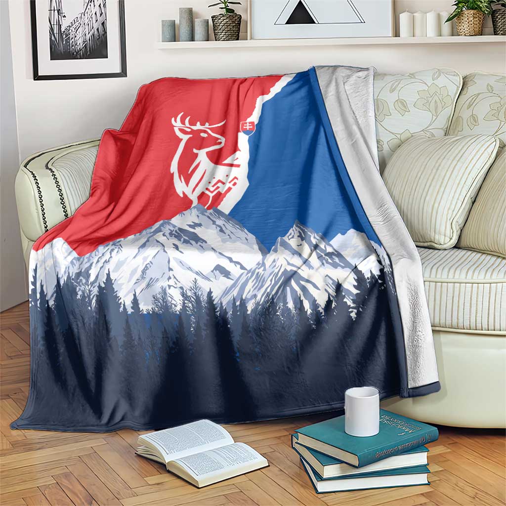Slovakia – Red Blue Deer and Mountain Design Blanket with National Symbols