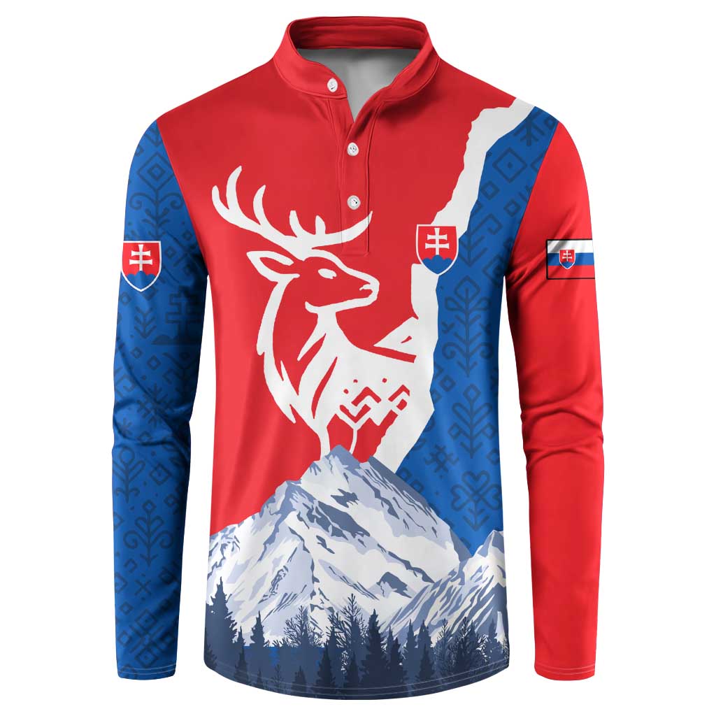 Slovakia – Red Blue Deer and Mountain Design Button Sweatshirt with National Symbols