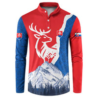 Slovakia – Red Blue Deer and Mountain Design Button Sweatshirt with National Symbols