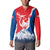 Slovakia – Red Blue Deer and Mountain Design Button Sweatshirt with National Symbols