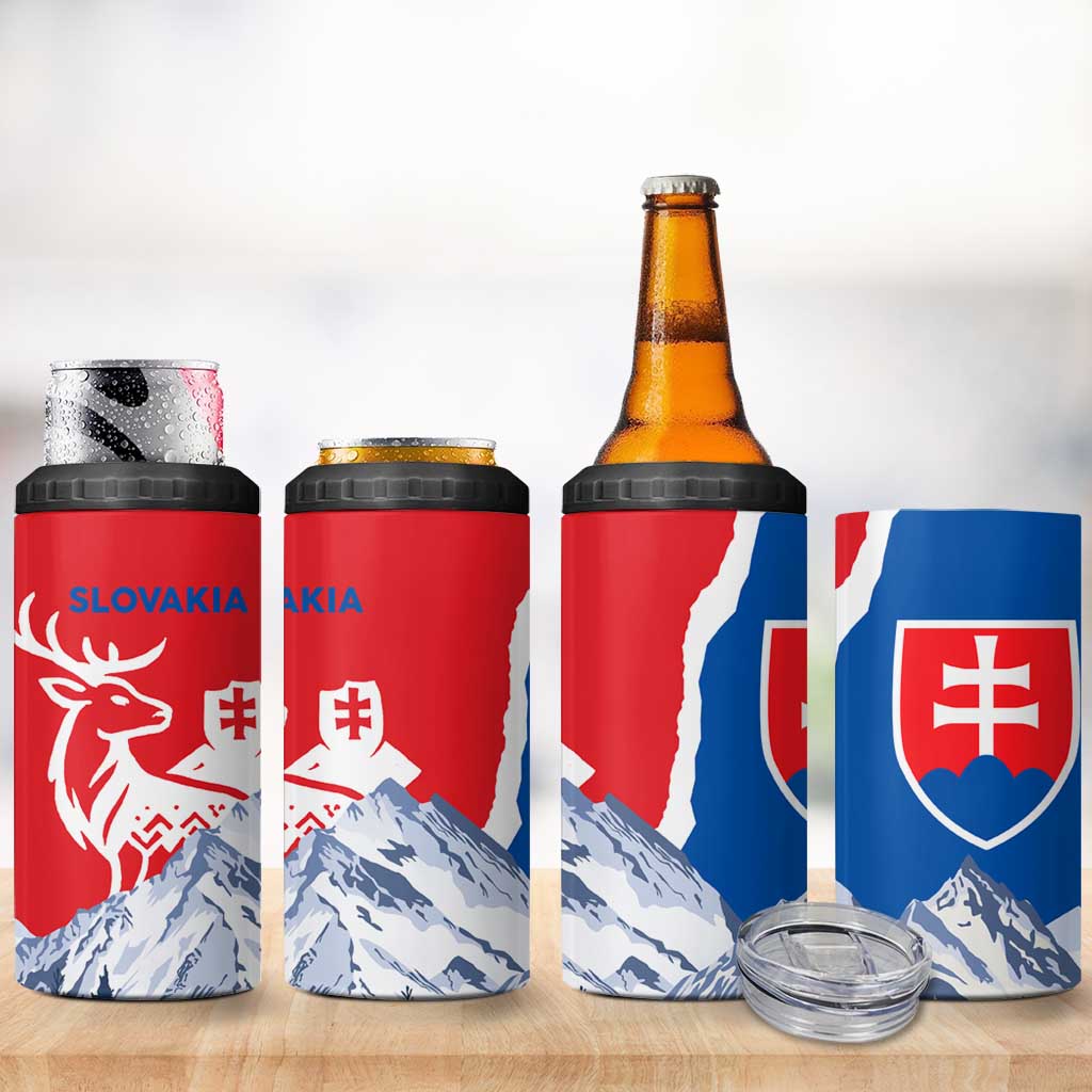 Slovakia – Red Blue Deer and Mountain Design 4 in 1 Can Cooler Tumbler with National Symbols