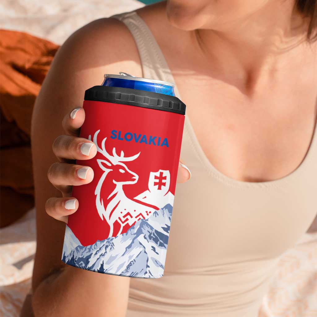 Slovakia – Red Blue Deer and Mountain Design 4 in 1 Can Cooler Tumbler with National Symbols