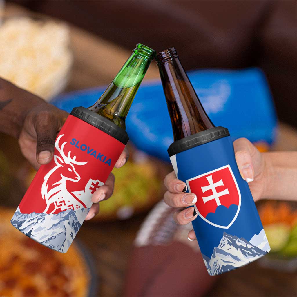Slovakia – Red Blue Deer and Mountain Design 4 in 1 Can Cooler Tumbler with National Symbols