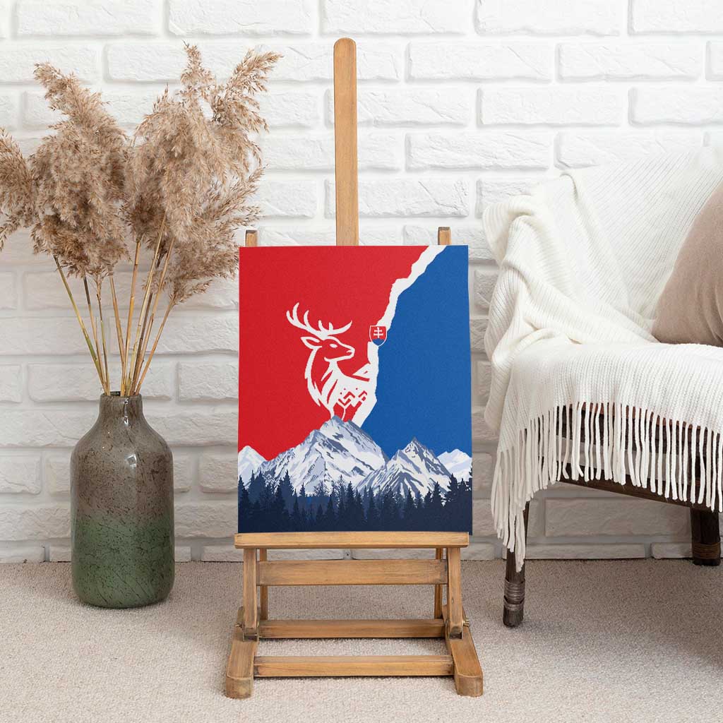 Slovakia – Red Blue Deer and Mountain Design Canvas Wall Art with National Symbols