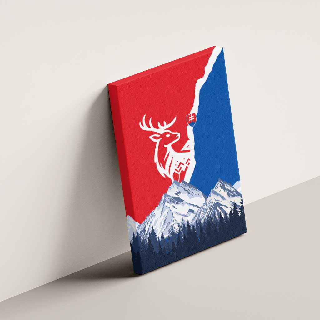 Slovakia – Red Blue Deer and Mountain Design Canvas Wall Art with National Symbols