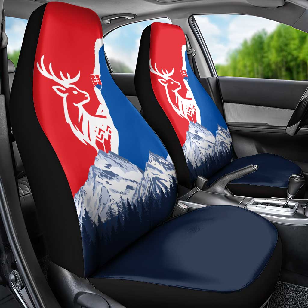Slovakia – Red Blue Deer and Mountain Design Car Seat Cover with National Symbols