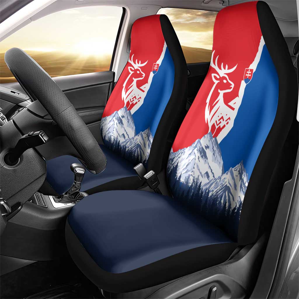 Slovakia – Red Blue Deer and Mountain Design Car Seat Cover with National Symbols