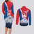 Slovakia – Red Blue Deer and Mountain Design Couples Matching Long Sleeve Bodycon Dress and Long Sleeve Button Shirt with National Symbols