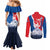 Slovakia – Red Blue Deer and Mountain Design Couples Matching Mermaid Dress and Long Sleeve Button Shirt with National Symbols