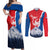 Slovakia – Red Blue Deer and Mountain Design Couples Matching Off Shoulder Maxi Dress and Long Sleeve Button Shirt with National Symbols