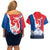Slovakia – Red Blue Deer and Mountain Design Couples Matching Off Shoulder Short Dress and Hawaiian Shirt with National Symbols