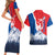 Slovakia – Red Blue Deer and Mountain Design Couples Matching Short Sleeve Bodycon Dress and Hawaiian Shirt with National Symbols