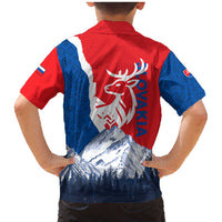 Slovakia – Red Blue Deer and Mountain Design Family Matching Mermaid Dress and Hawaiian Shirt with National Symbols