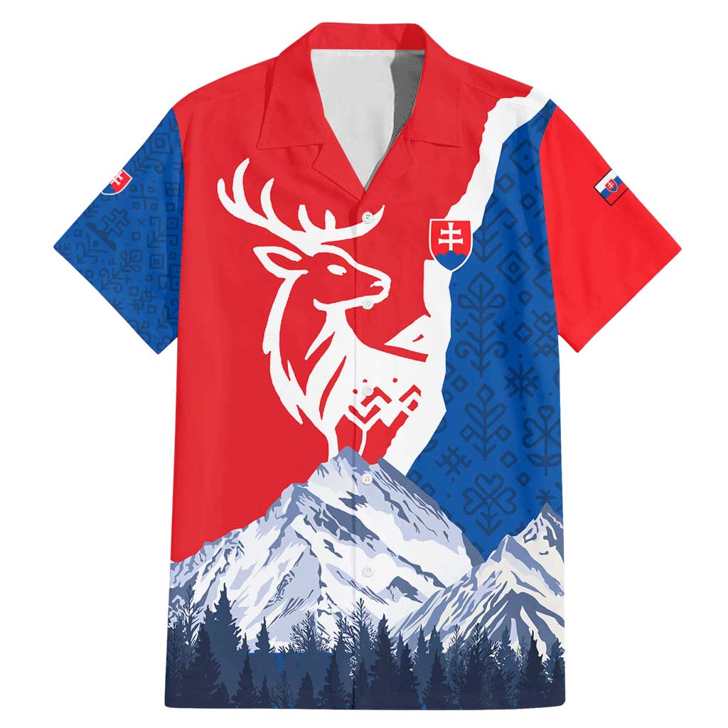 Slovakia – Red Blue Deer and Mountain Design Family Matching Mermaid Dress and Hawaiian Shirt with National Symbols