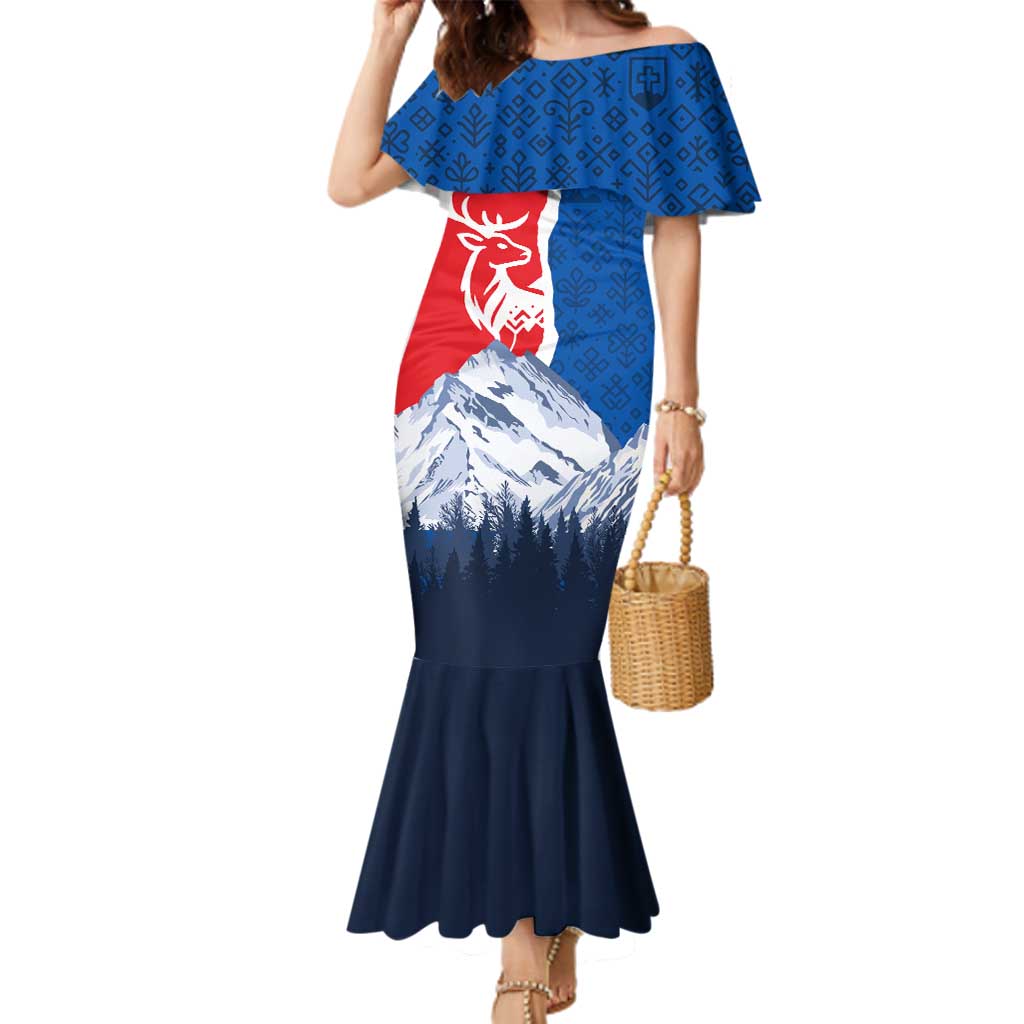 Slovakia – Red Blue Deer and Mountain Design Family Matching Mermaid Dress and Hawaiian Shirt with National Symbols