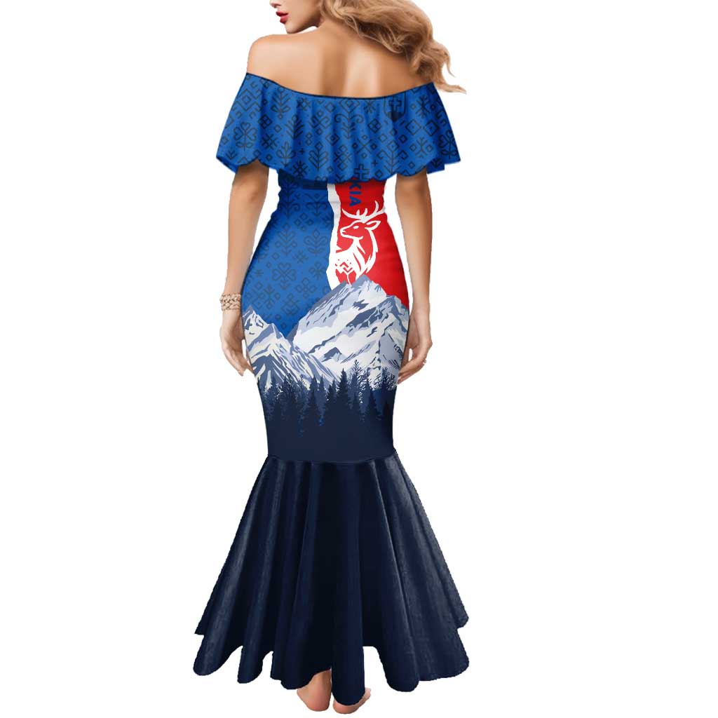 Slovakia – Red Blue Deer and Mountain Design Family Matching Mermaid Dress and Hawaiian Shirt with National Symbols