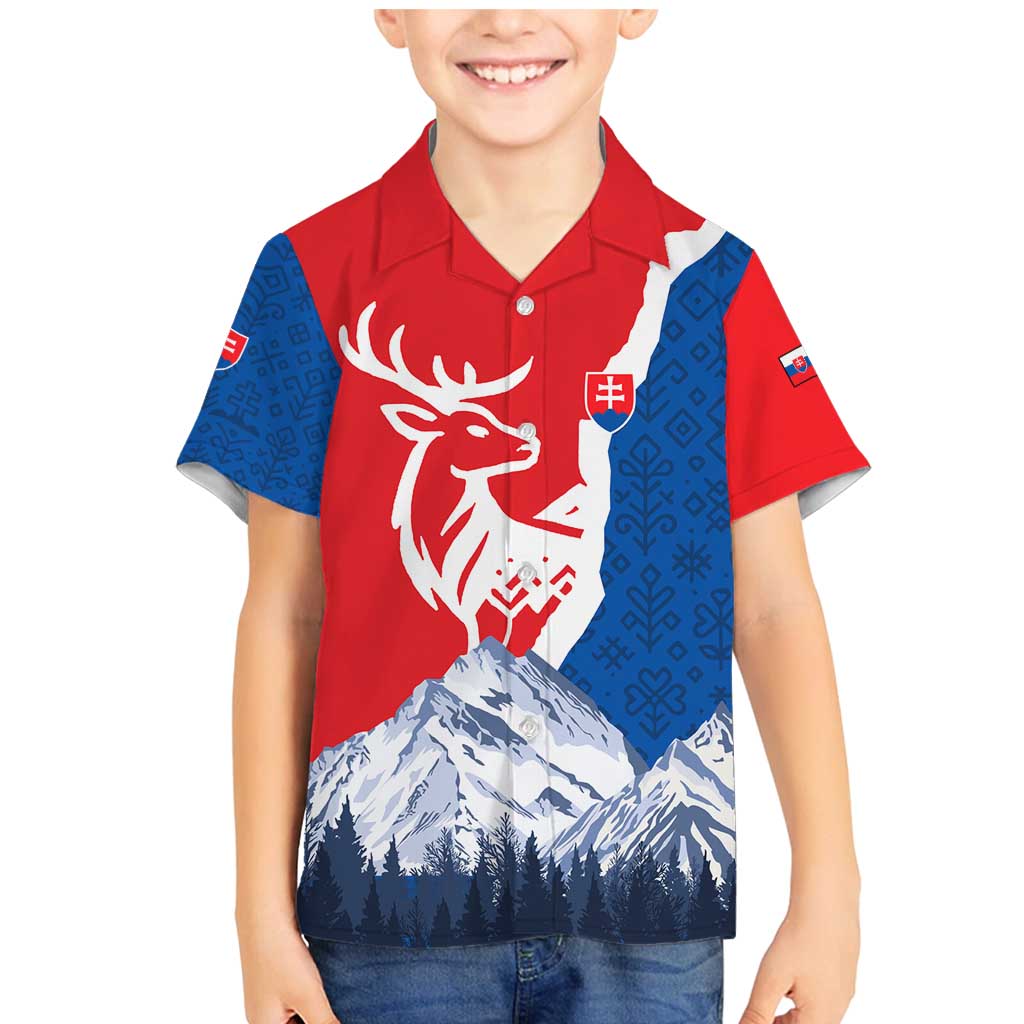 Slovakia – Red Blue Deer and Mountain Design Family Matching Mermaid Dress and Hawaiian Shirt with National Symbols