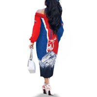 Slovakia – Red Blue Deer and Mountain Design Family Matching Off The Shoulder Long Sleeve Dress and Hawaiian Shirt with National Symbols