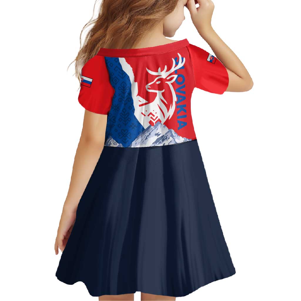 Slovakia – Red Blue Deer and Mountain Design Family Matching Off Shoulder Maxi Dress and Hawaiian Shirt with National Symbols